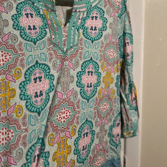 TALBOTS PAISLEY 3/4 SLEEVE TUNIC BLOUSE SZ M - Picture 3 of 5